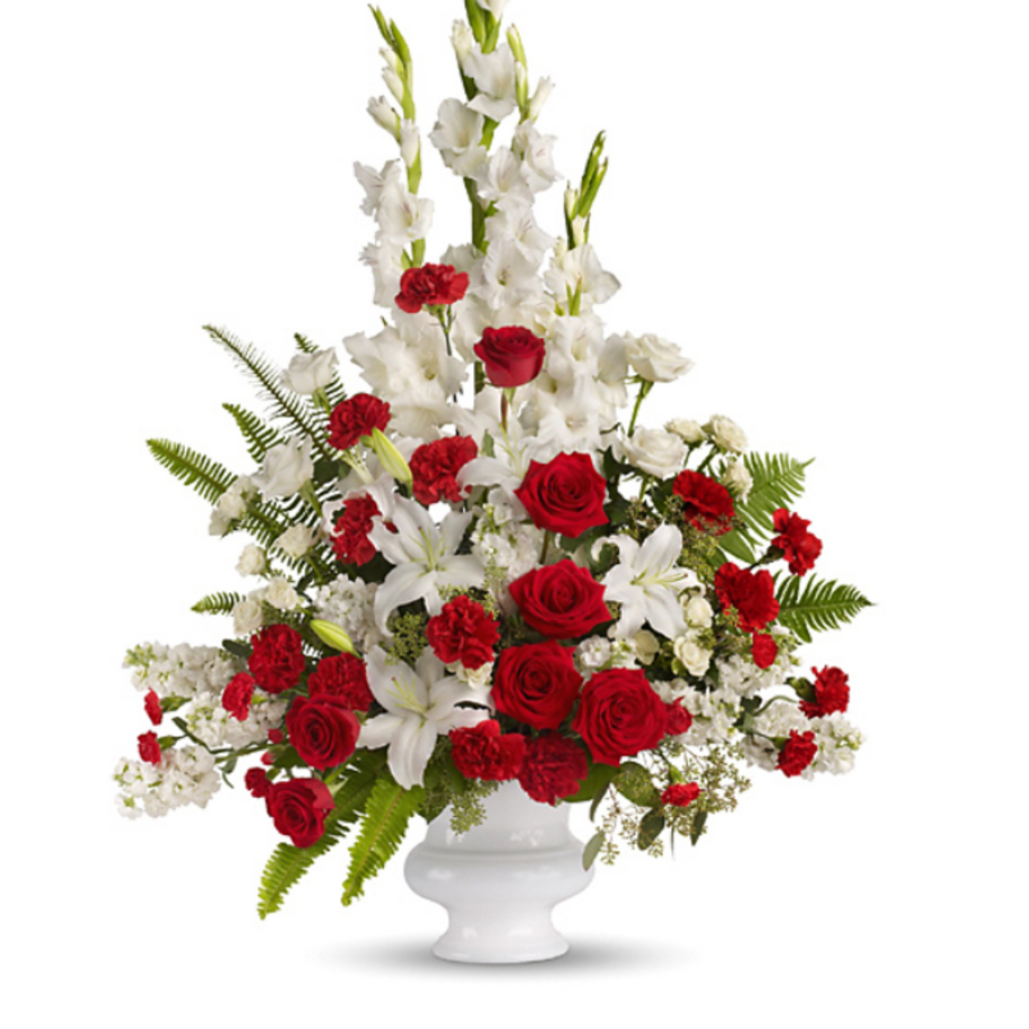 Deluxe Floral Tribute: Deep Red & White Sympathy Design