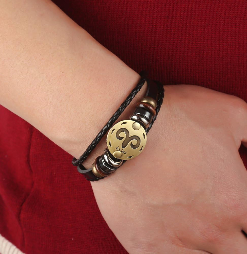 Punk Alloy Leather Bracelet for Constellation Braided Rope Bracelet Bangle