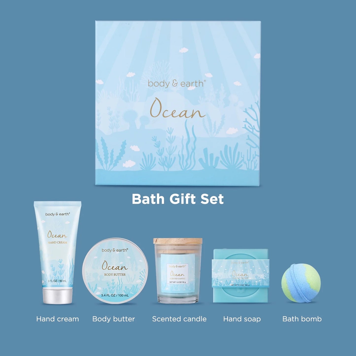 Bath and Body Set for Women - 5 Pcs Ocean Spa Baksets Holiday Beauty Christmas Birthday Gifts Sets for Her