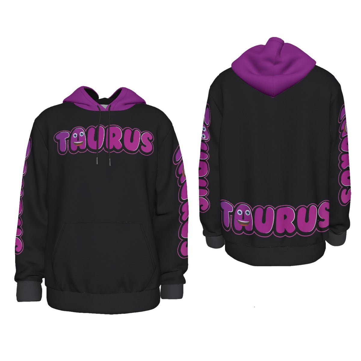 Taurus Zodiac Thick Pullover Black Hoodie with Front Pockets