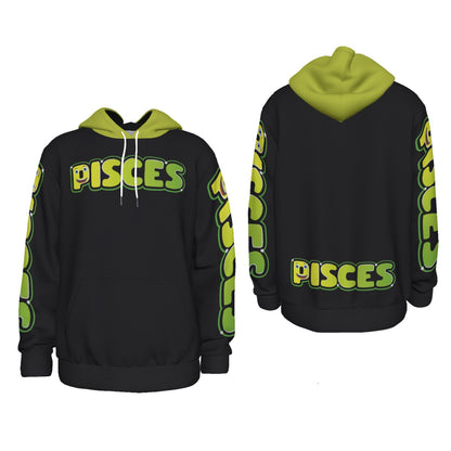 Pisces Zodiac Thick Pullover Black Hoodie with Front Pockets