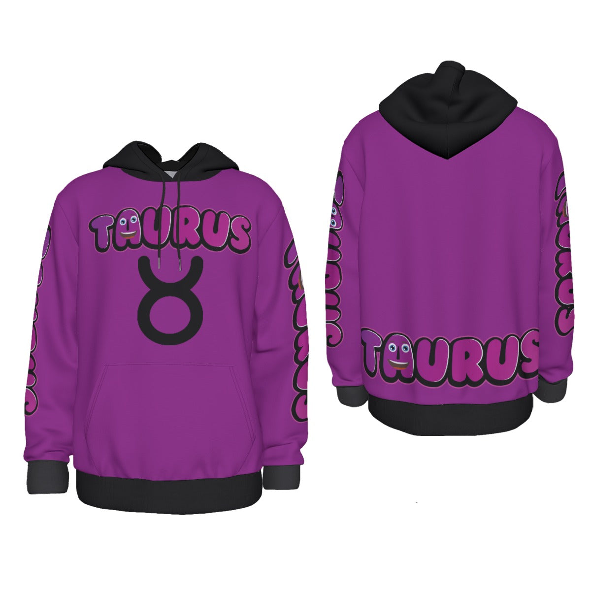 Taurus Zodiac Thick Pullover Black Hoodie with Front Pockets