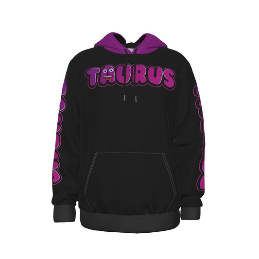 Taurus Zodiac Thick Pullover Black Hoodie with Front Pockets