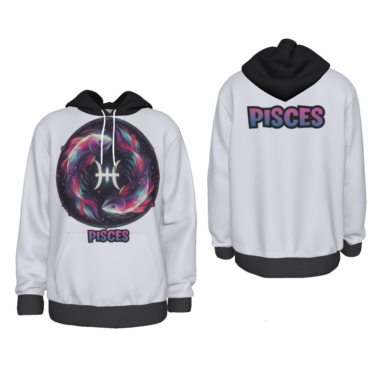 Pisces White Unisex Thick & Soft Pullover, Pocket Hoodie