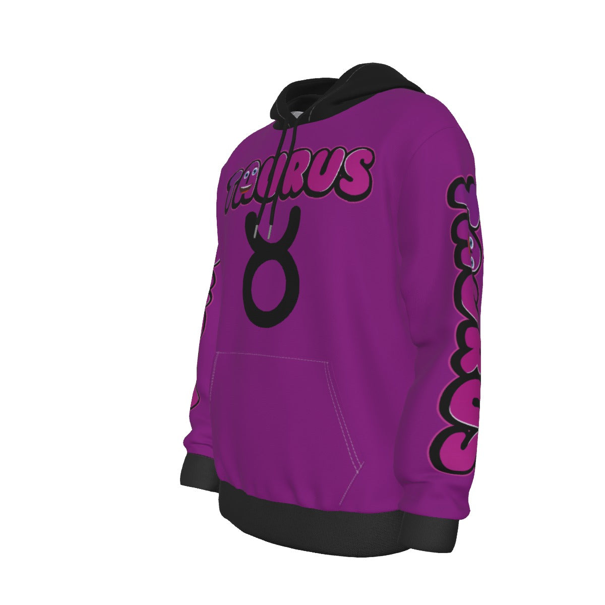 Taurus Zodiac Thick Pullover Black Hoodie with Front Pockets