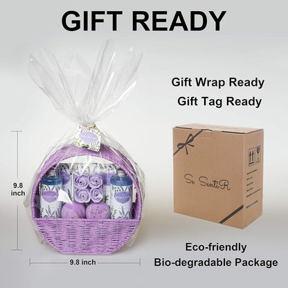 Spa Gift Baskets for Women - Holiday Christmas Gifts for Mom - Relaxing at Home Spa Kit in Lavender Eucalyptus - 12 Pc Home Bath Set Body Lotion Bubble Bath Bombs Bath Salts Shower Gel