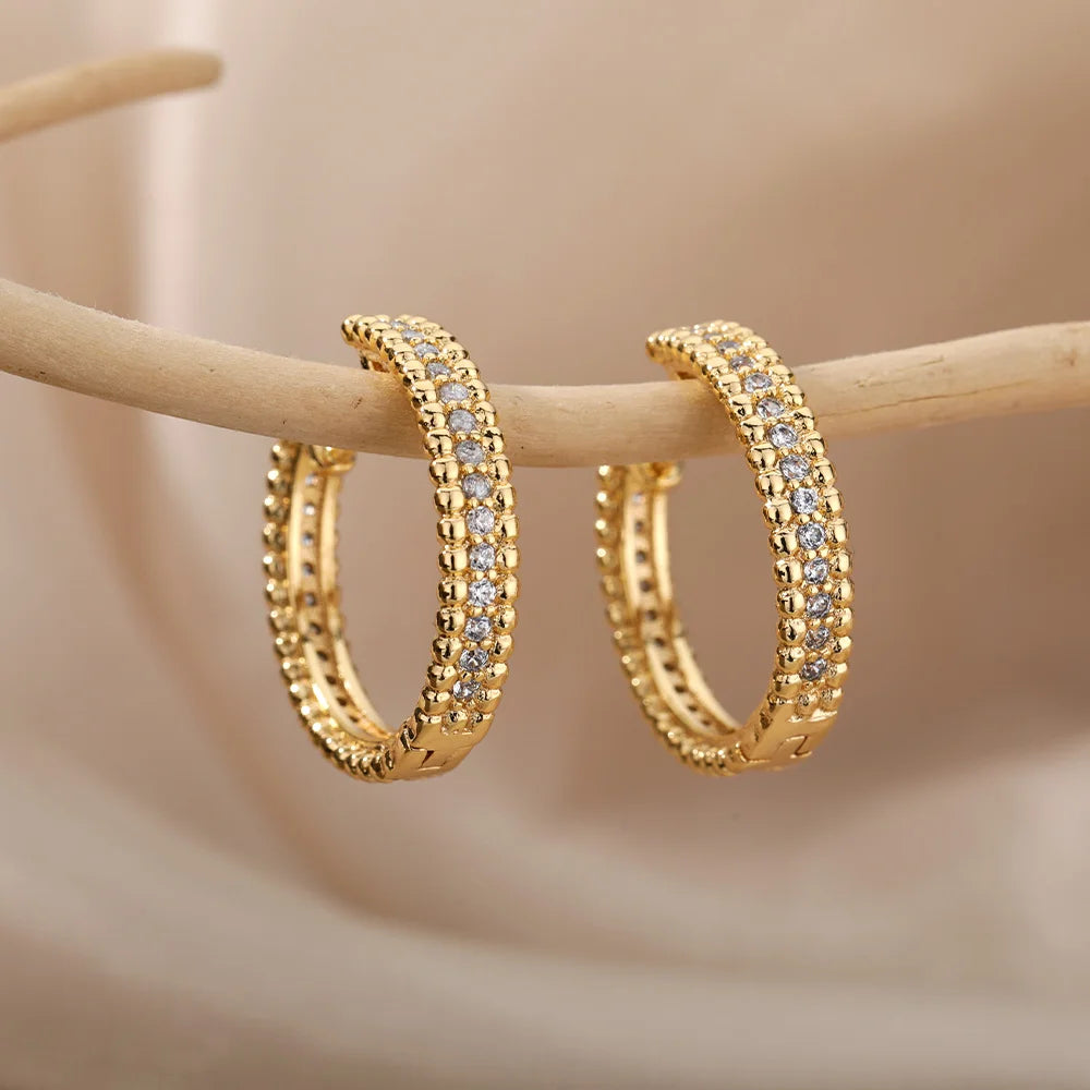 Round Hoop Earrings for Women Gold Color Stainless Steel Earrings 2024 Trend Wedding Band Couple Jewelry Gift Brincos Feminino