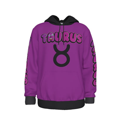 Taurus Zodiac Thick Pullover Black Hoodie with Front Pockets