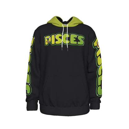 Pisces Zodiac Thick Pullover Black Hoodie with Front Pockets