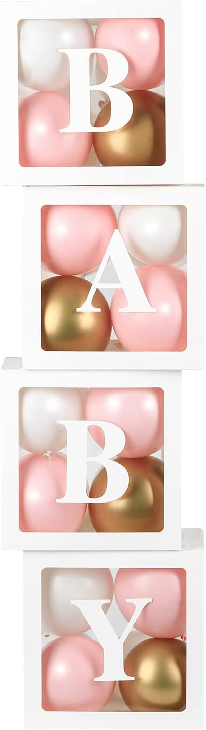 Baby Shower Balloon Box with 24 Balloons, 'BABY' Letters--Diy Clear Baby Blocks for Party Supplies Gender Reveal Birthday Party Decorations for Baby Shower, Photoshoot Props