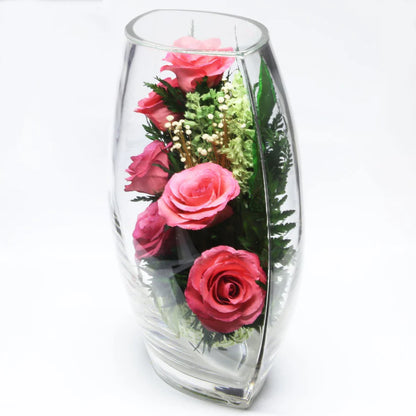 Seven Stunning Pink Roses in a Glass Vase for Enduring Elegance