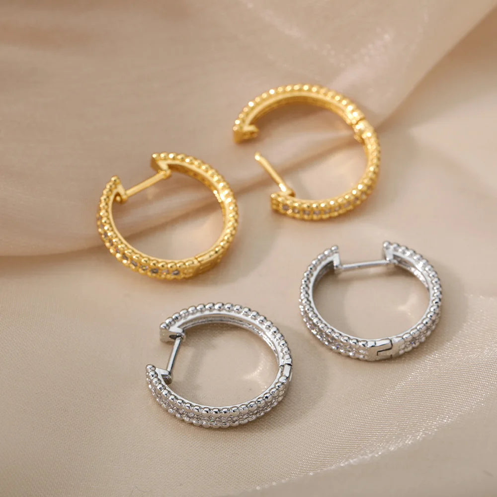 Round Hoop Earrings for Women Gold Color Stainless Steel Earrings 2024 Trend Wedding Band Couple Jewelry Gift Brincos Feminino