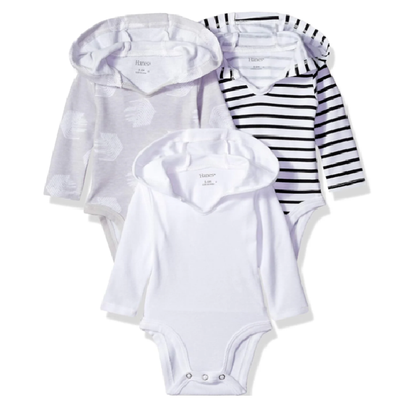 Baby Flexy Long Sleeve Bodysuit Hoodie (3 Pack)