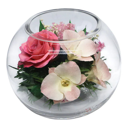 Serenity in Bloom: Everlasting Pink Roses and Orchids