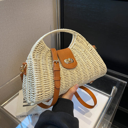 Fashion Straw Clash Color Handbag