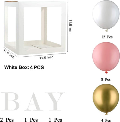 Baby Shower Balloon Box with 24 Balloons, 'BABY' Letters--Diy Clear Baby Blocks for Party Supplies Gender Reveal Birthday Party Decorations for Baby Shower, Photoshoot Props