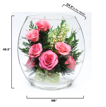 Seven Stunning Pink Roses in a Glass Vase for Enduring Elegance