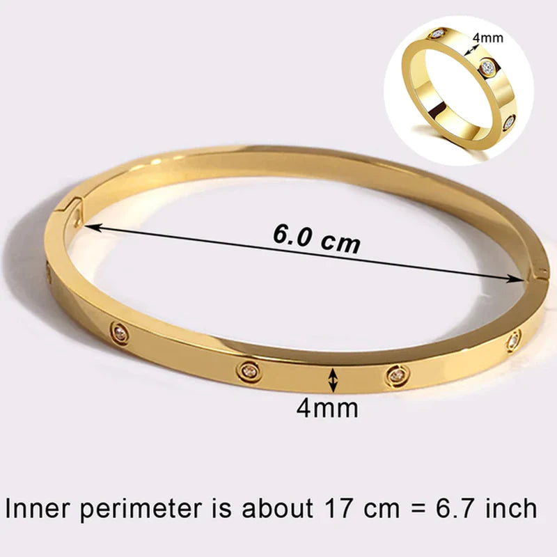 Luxury Bijoux Pulseira Feminina Bangle Ring Set Stainless Steel Jewelry Fit Lover Female Crystal Bracelets Rings Fashion Women