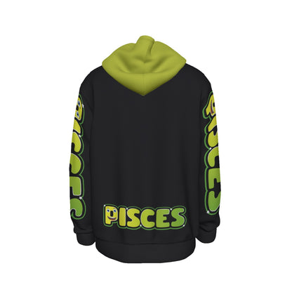 Pisces Zodiac Thick Pullover Black Hoodie with Front Pockets