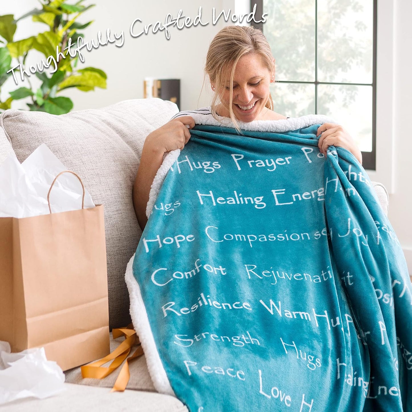 Premium Healing Warm Hugs Caring Gift Blanket - for Positive Energy Love Support Comfort Strength - Cancer Chemo Surgery Get Well Gift - Patient Women Men Friend (Twin) Teal