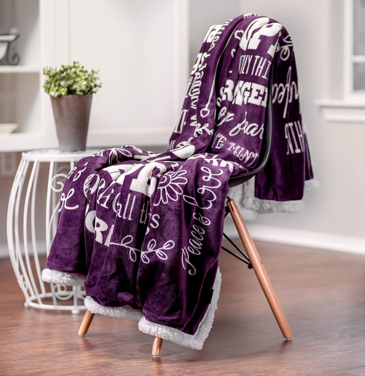 Premium Hope & Faith Gift Throw Blanket - Cozy, Warm & Fluffy Sherpa - Sends Positive Energy, Inspirational Uplifting Comfort for Best Friend, Women, Men & Partner (60X70 Inches) Aubergine