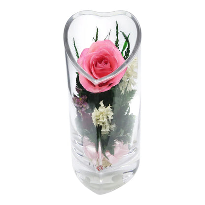 Sweet & Charming Pink Rose in a Heart-Shaped Glass Vase