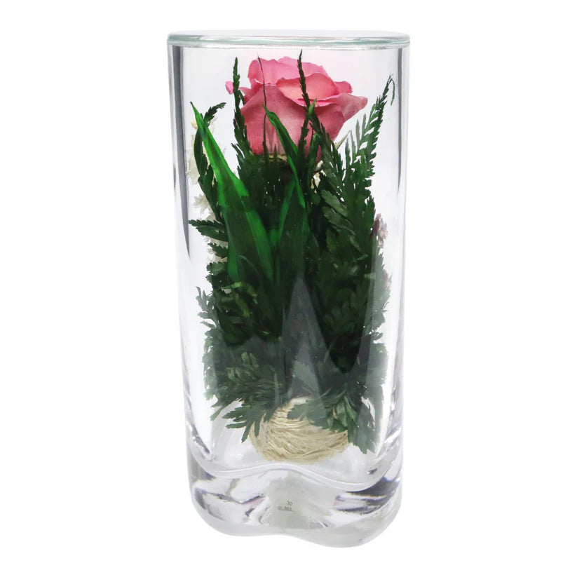 Sweet & Charming Pink Rose in a Heart-Shaped Glass Vase