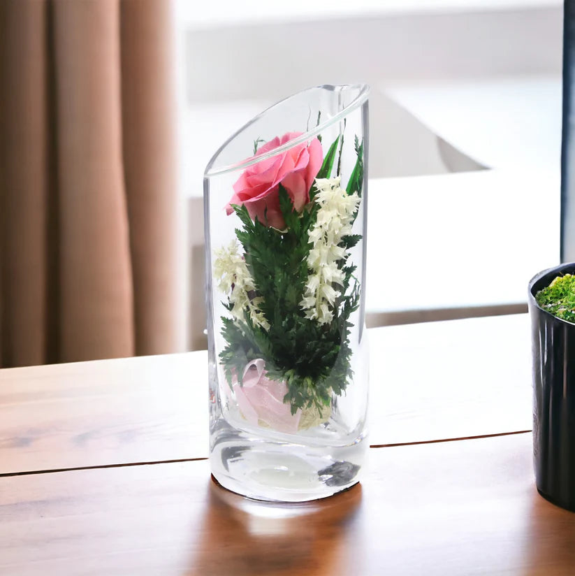 Sweet & Charming Pink Rose in a Heart-Shaped Glass Vase