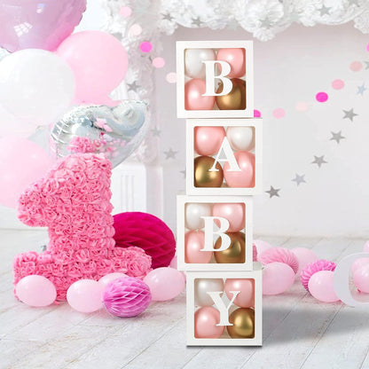 Baby Shower Balloon Box with 24 Balloons, 'BABY' Letters--Diy Clear Baby Blocks for Party Supplies Gender Reveal Birthday Party Decorations for Baby Shower, Photoshoot Props