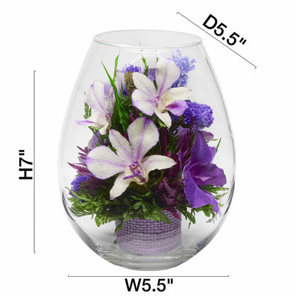 Breathtaking Purple Orchids in a Droplet-Shaped Glass Vase