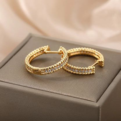 Round Hoop Earrings for Women Gold Color Stainless Steel Earrings 2024 Trend Wedding Band Couple Jewelry Gift Brincos Feminino