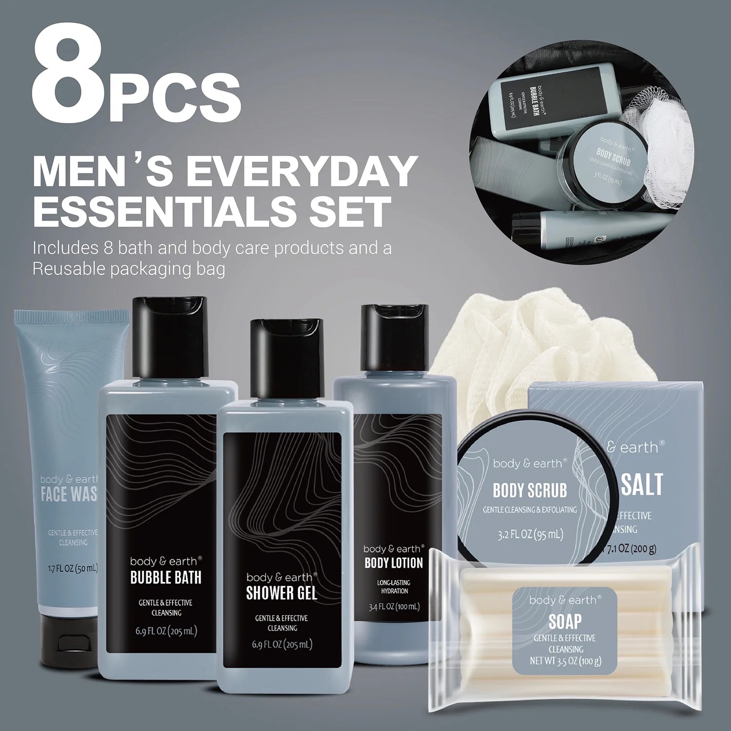 Bath and Body Spa Gift Basket Sets for Men - 8 Pcs Luxury Men'S Bath Set Skin Care Kit Birthday Gifts for Men