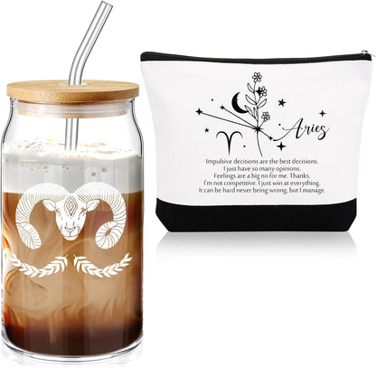 Sliner Set of 2 16 oz Celestial Zodiac Signs Cup & Lids Straws