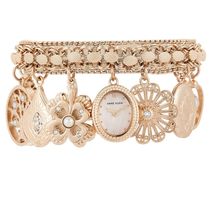 Anne Klein Premium Crystal Accented Charm Bracelet Watch