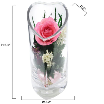 Sweet & Charming Pink Rose in a Heart-Shaped Glass Vase