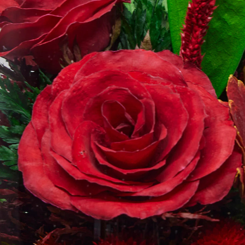 Stunning Red Roses Arranged in a Flat Rugby Glass Vase