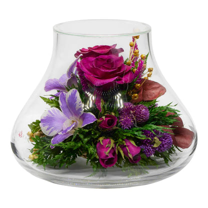 Graceful Roses & Orchids in a Stamp Foot Glass Vase