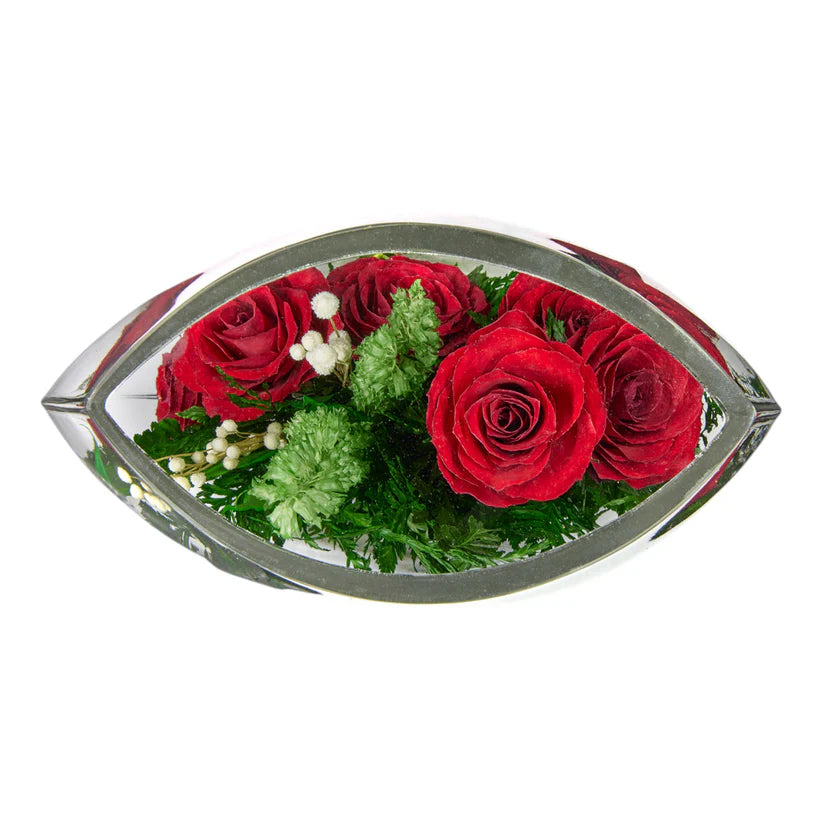 Stunning Red Roses Arranged in a Flat Rugby Glass Vase