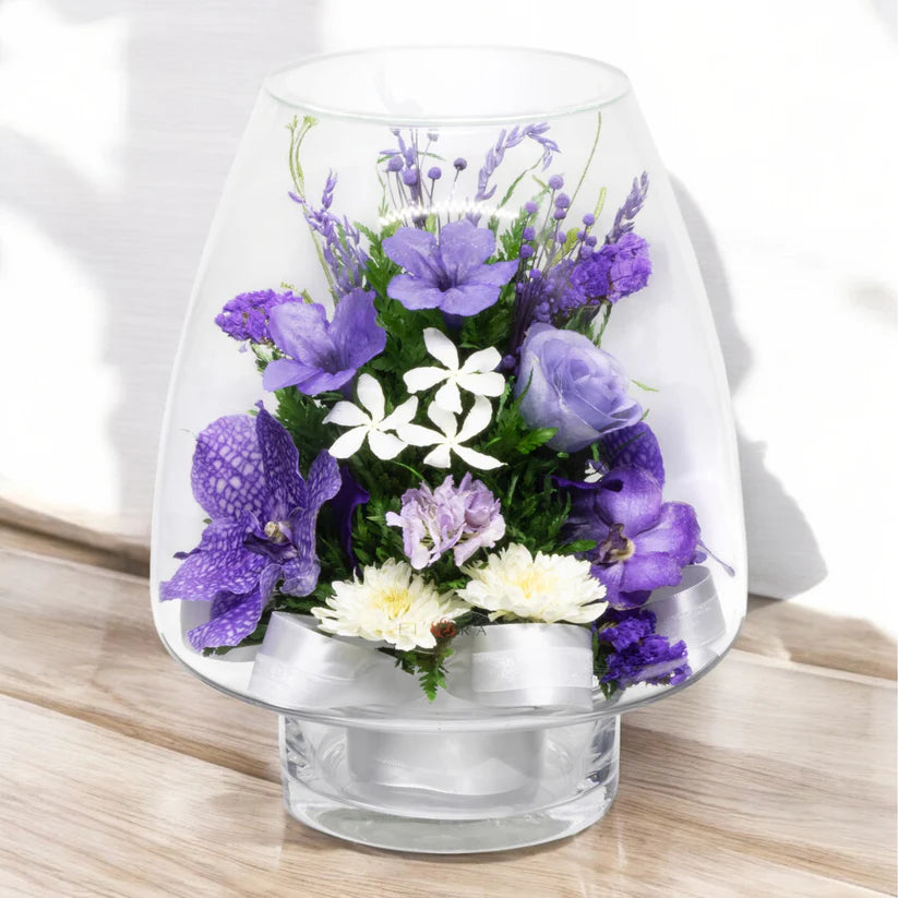 Refined Orchid Bouquet in a Lotus Bud Glass Vase