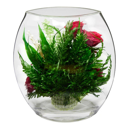 Stunning Red Roses Arranged in a Flat Rugby Glass Vase