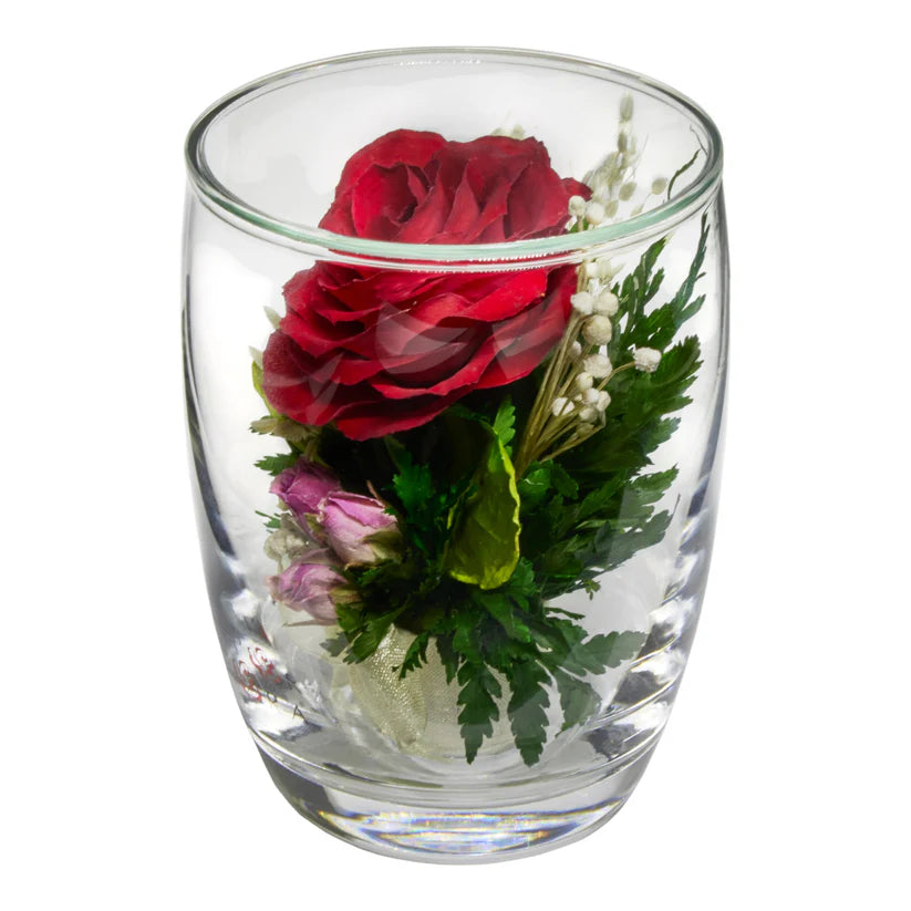 Classic Elegance: Charming Red Rose, Small Glass Vase