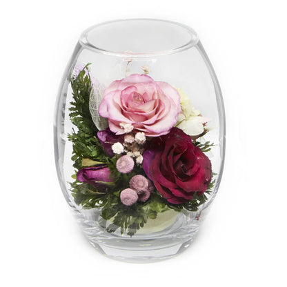 Long-Lasting Purple & Pink Roses, Elegantly Glass Vase Display