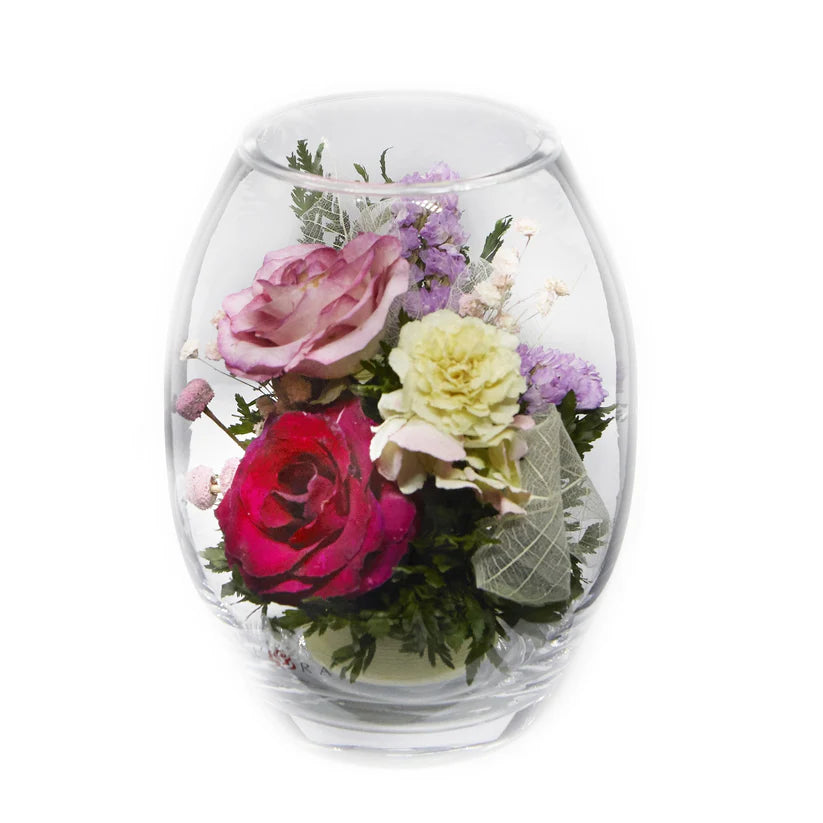 Long-Lasting Purple & Pink Roses, Elegantly Glass Vase Display