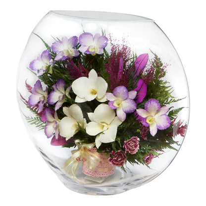 Breathtaking Orchids in a Stunning Large Round Glass Vase