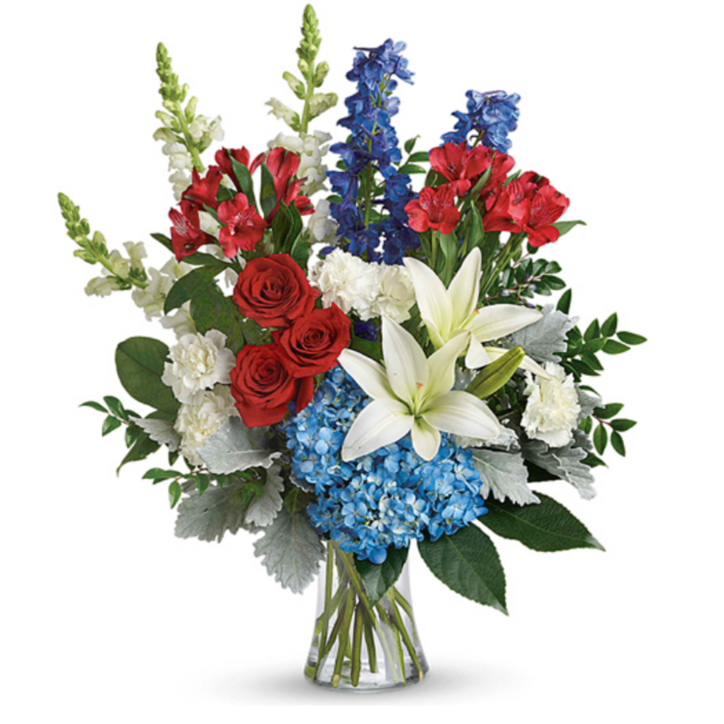 Patriotic Floral Tribute Bouquet in a Fitting Red, White & Blue