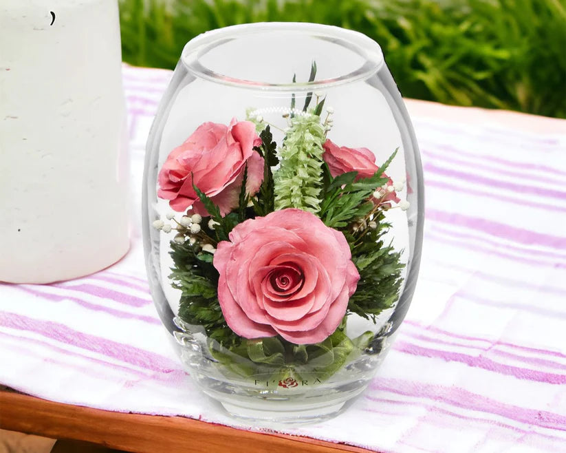 Trio of Elegant, Everlasting Pink Roses for a Timeless Display