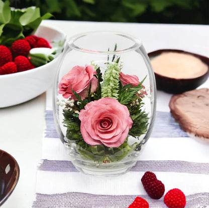 Trio of Elegant, Everlasting Pink Roses for a Timeless Display