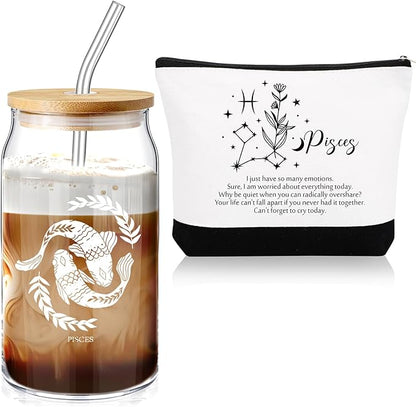 Sliner Set of 2 16 oz Celestial Zodiac Signs Cup & Lids Straws