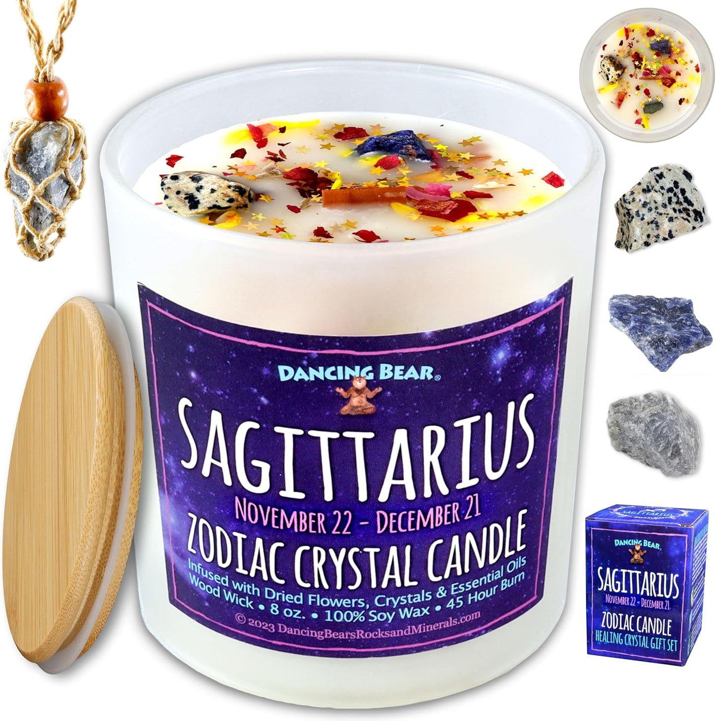 Zodiac Candle Gift Set: Healing Crystals & Stone Holder Necklace