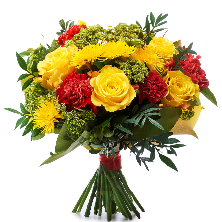 Sunrise Bouquet: Yellow Roses, Red Carnations Great Gift